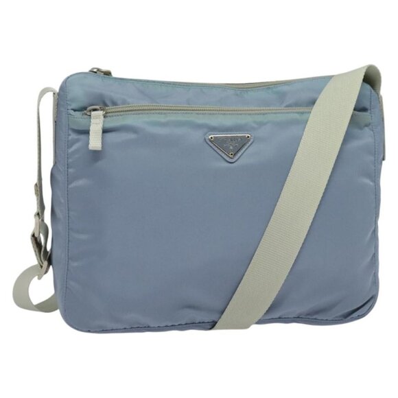 PRADA Shoulder Bag Nylon Light Blue Silver Auth BA5343 - Picture 1 of 16